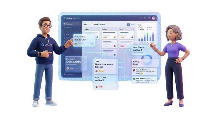 3D illustration of a developer optimizing software architecture on a digital dashboard